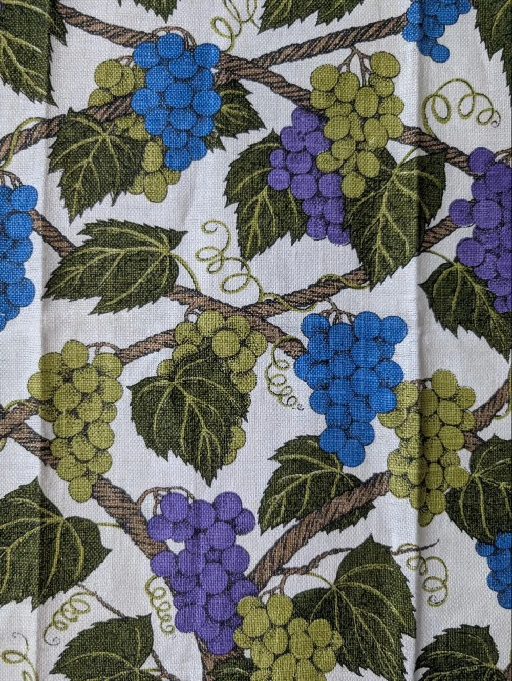 Vintage Lois Long Grape Vine Kitchen Towel in Blue, Purple, Olive